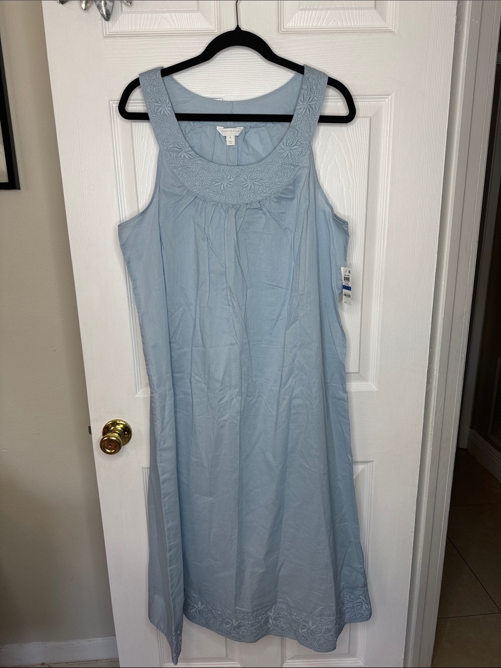 Charter Club Intimate Light Blue Sleeveless Gown w/Embroidered Yoke Sz XL NWT
